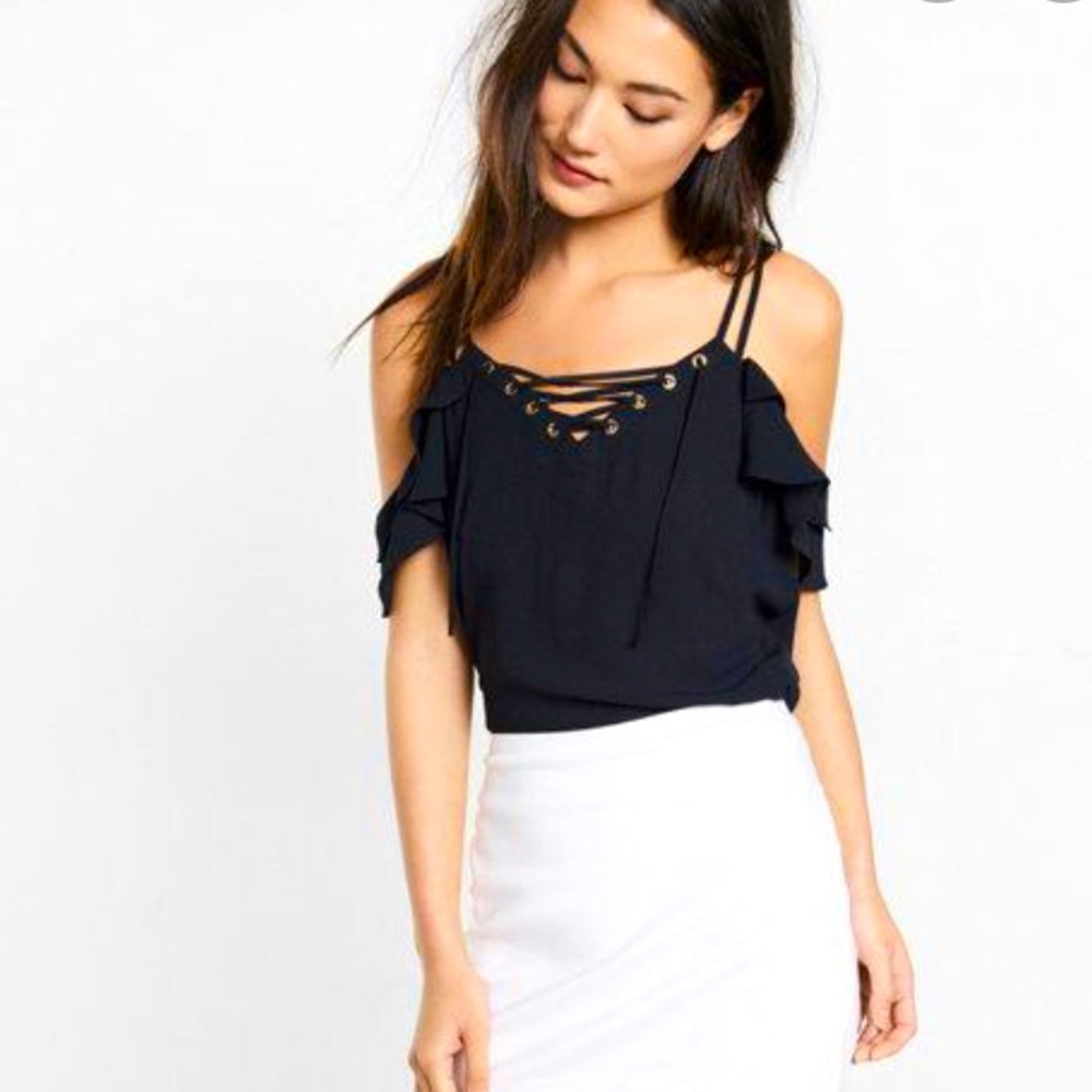 Express Lace-up cold shoulder cami